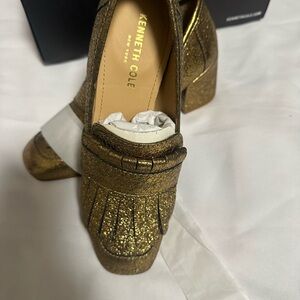 Kenneth Cole leather Shimmering Gold Block Heels